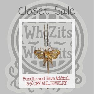 Vintage Gold Butterfly Filigree Necklace with Rhinestone Accent